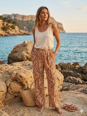 Autres Filles Paisley Print Pull On Pants Summer Beach Casual